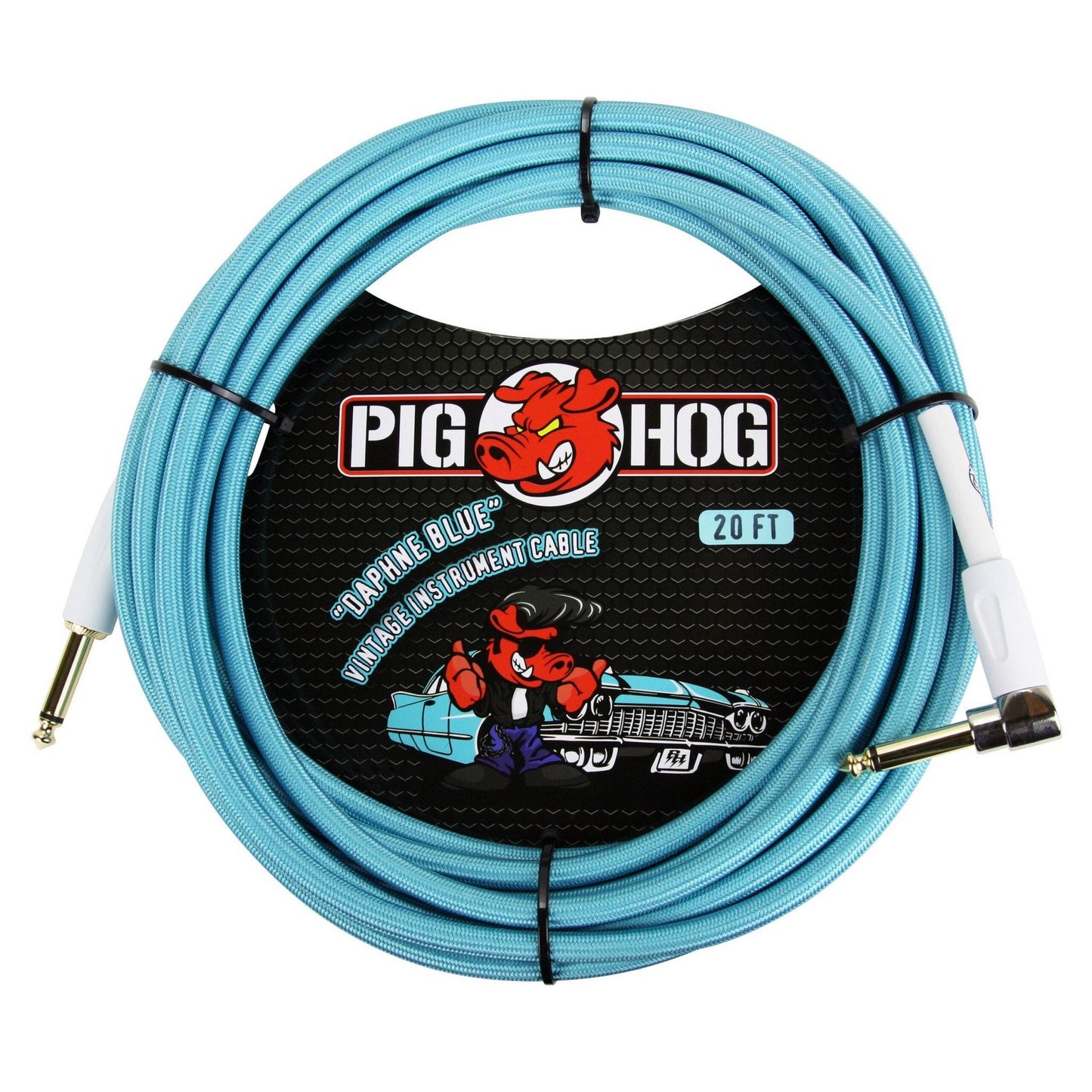 Pig Hog PCH20DBR "Daphne Blue" Instrument Cable, 20ft. Right Angle(Pig Hog Pch20dbr Daphne Blue Instrument Cable 20ft Right Angle)