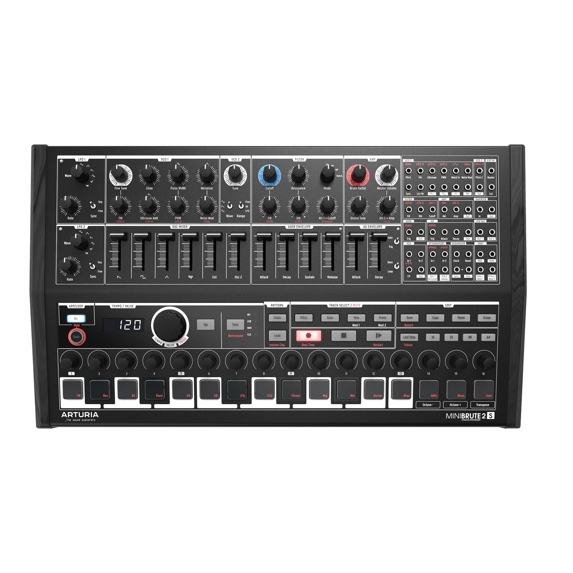  Arturia MiniBrute 2s Noir Semi Modular Sequencing Synthesizer(Arturia Minibrute 2s Noir Semi Modular Sequencing Synthesizer)