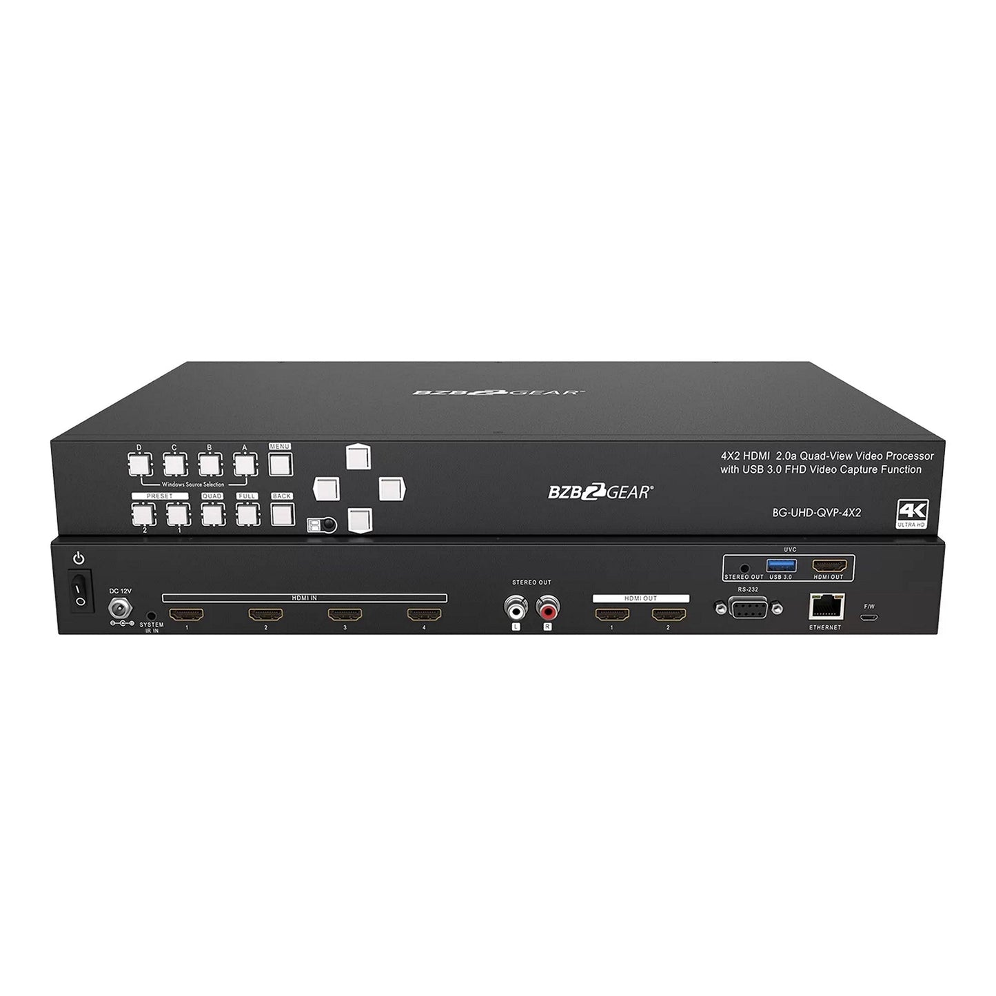  BZBGEAR BG-UHD-QVP-4X2 4K/UHD 4X2 Seamless Multiviewer/Presentation Switcher/Scaler(Bzbgear Bg Uhd Qvp 4x2 4k Uhd 4x2 Seamless Multiviewer Presentation Switcher Scaler)