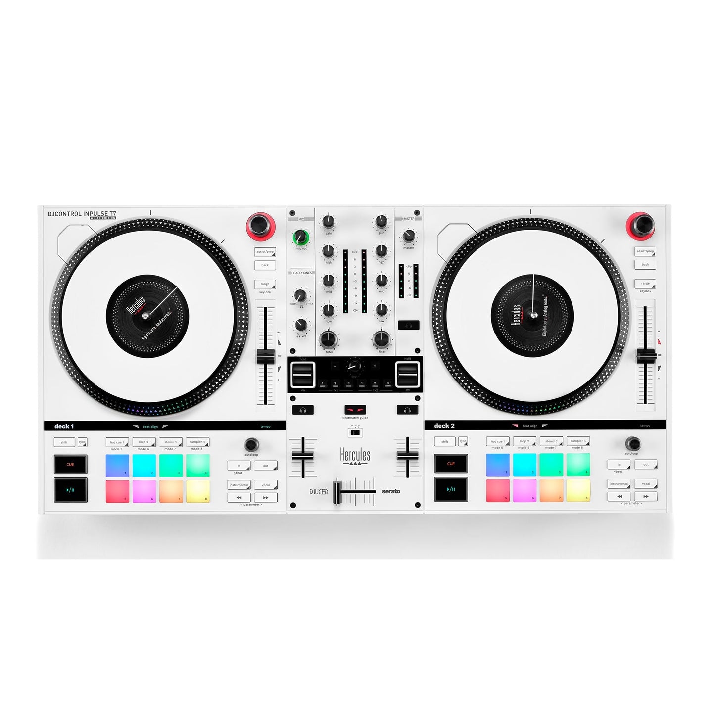  Hercules DJ Control Inpulse T7 2-Deck DJ Controller, White(Hercules Djcontrol Inpulse T7 White Edition Motorized Dj Controller)