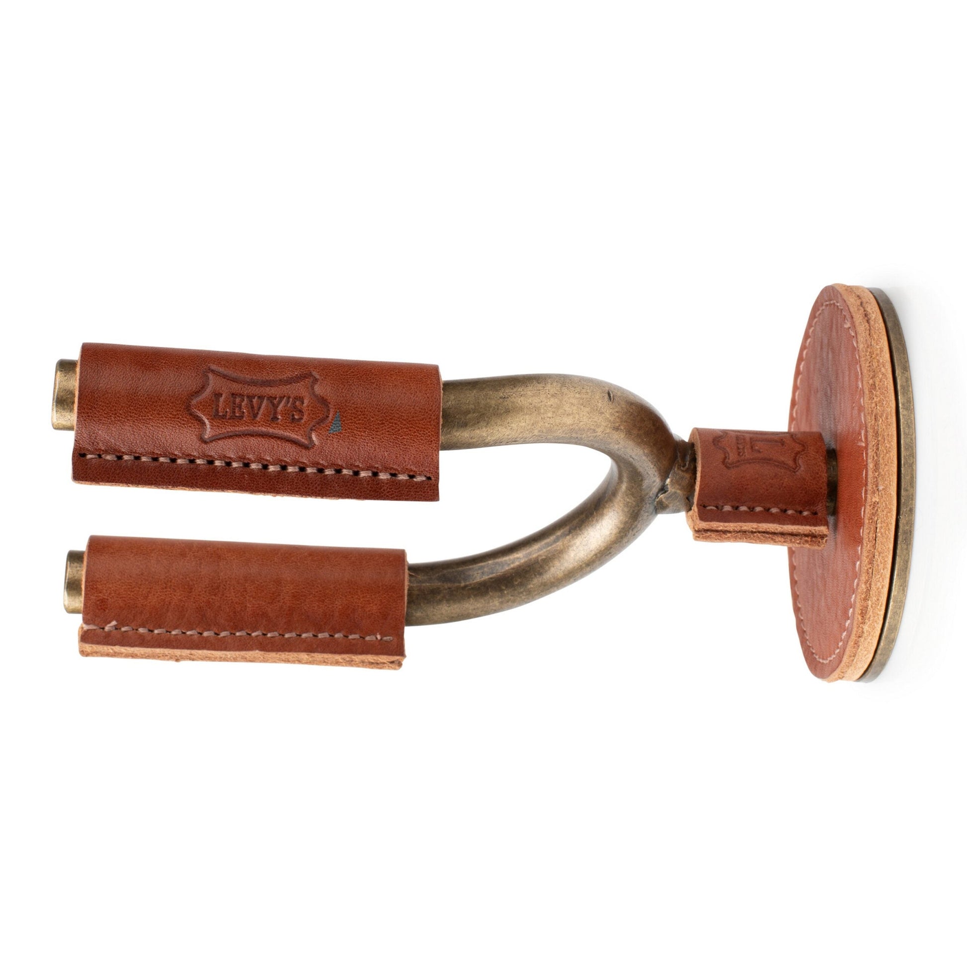 Levy's Brass Forged Guitar Hanger With Tan Leather (Used)(Levys Lvy Fghngr Brtn Brass Forged Guitar Hanger With Tan Leather Used)