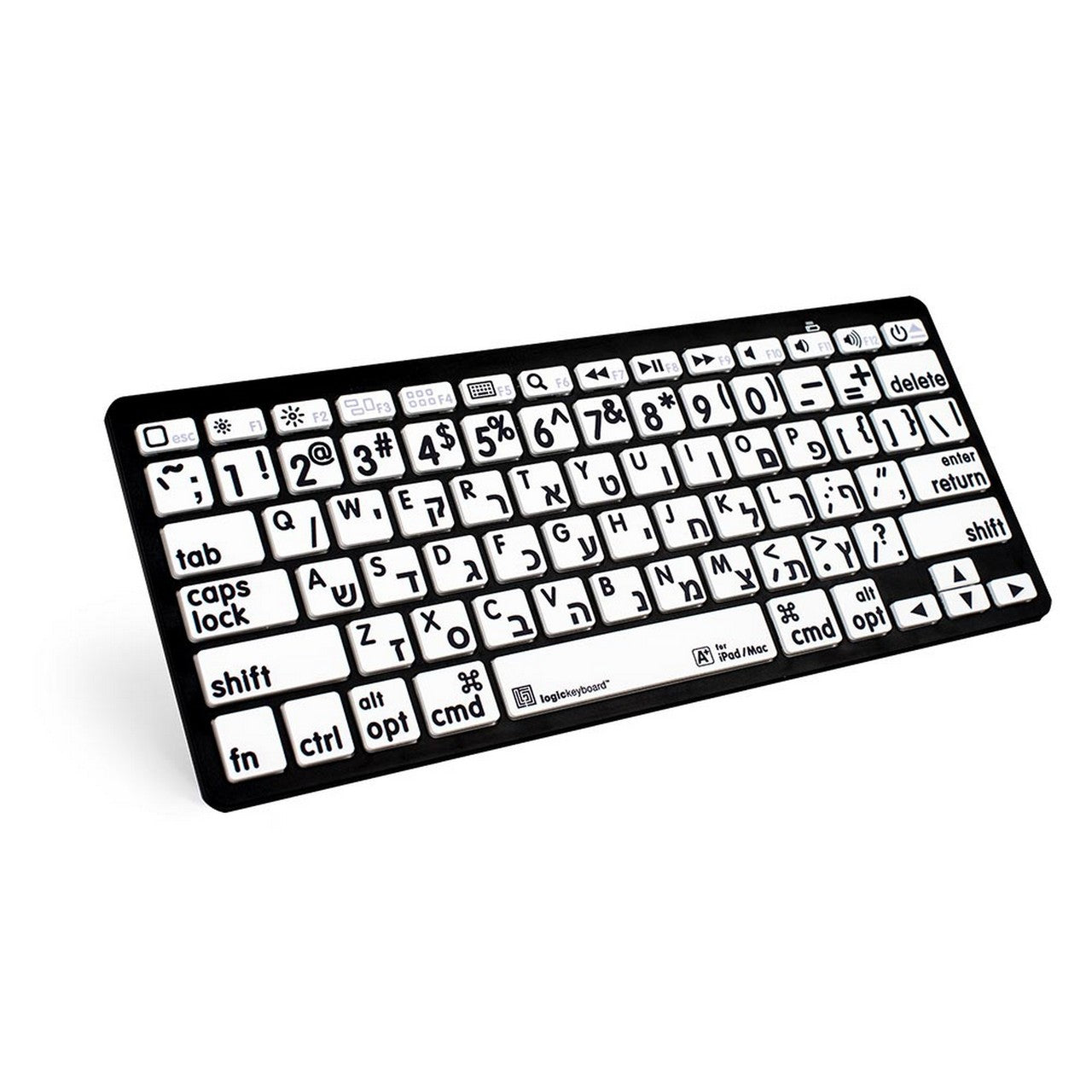  Logickeyboard LargePrint Black On White Bluetooth Mini English/Hebrew Keyboard(Logickeyboard Largeprint Black On White Bluetooth Mini English Hebrew Keyboard)