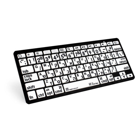  Logickeyboard LargePrint Black On White Bluetooth Mini English/Hebrew Keyboard(Logickeyboard Largeprint Black On White Bluetooth Mini English Hebrew Keyboard)