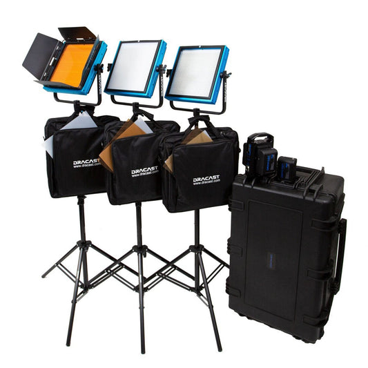  Dracast DRSTUDV LED1000 Pro Series Daylight 3-Light Studio Kit With V-Mount Battery Plates(Dracast Drstudv Led1000 Pro Series Daylight 3 Light Studio Kit With V Mount Battery Plates)