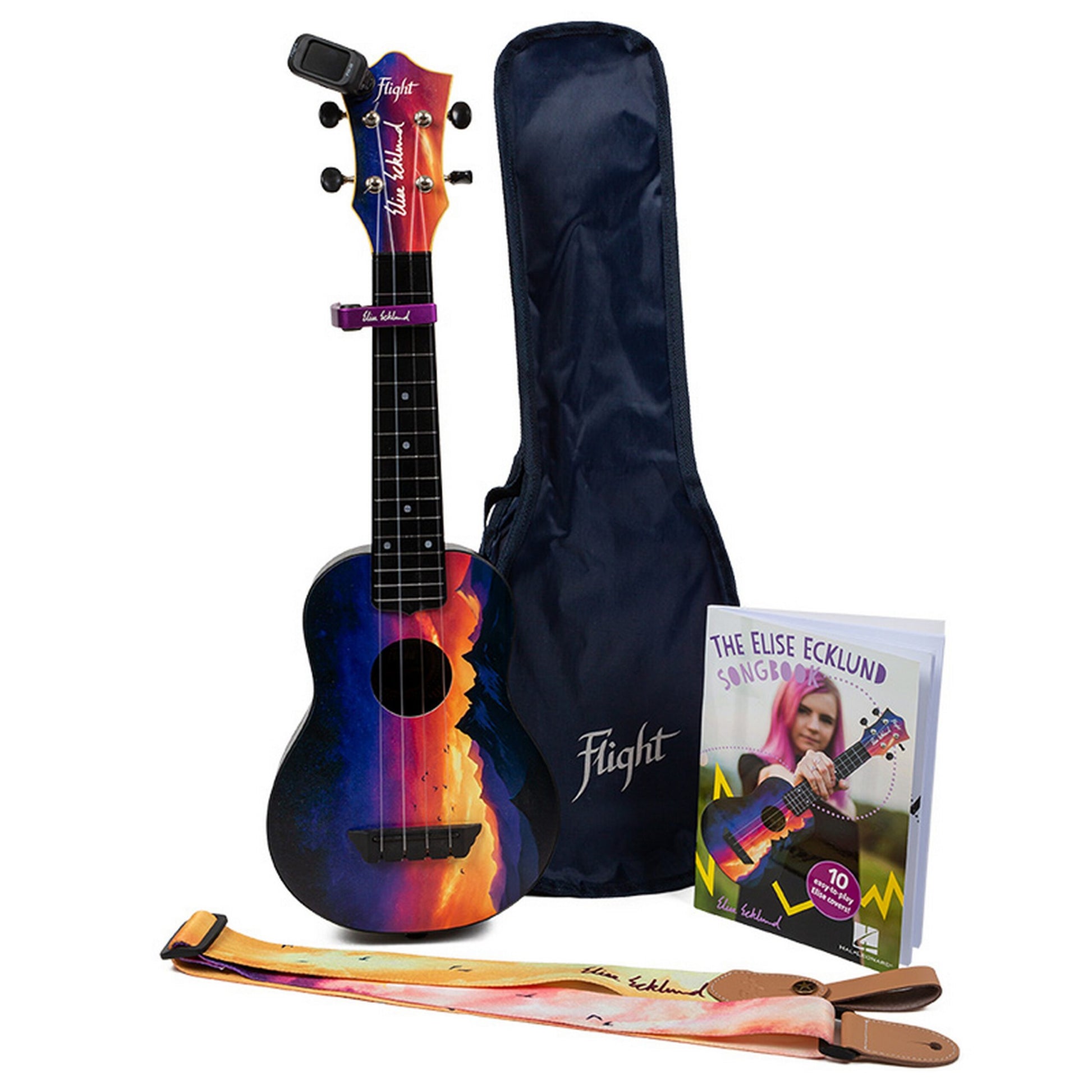  Flight Ukuleles TUS-EE Sunset Elise Ecklund Signature Travel Soprano Ukulele Bundle(Flight Ukuleles Tus Ee Sunset Elise Ecklund Signature Travel Soprano Ukulele Bundle)