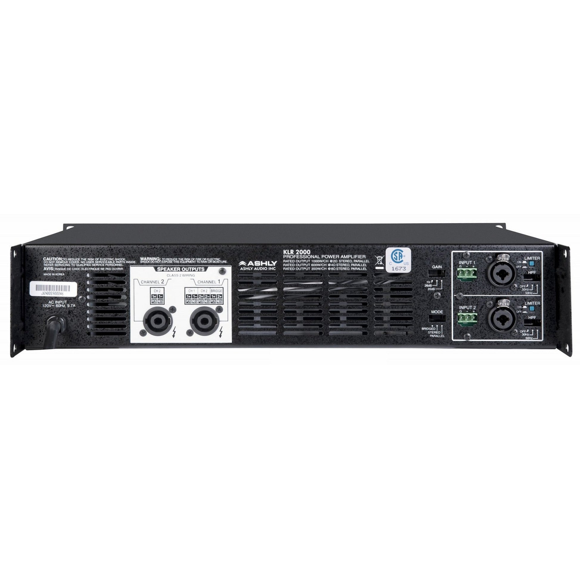  Ashly KLR-2000 350 W High-Efficiency 2-Channel Power Amplifier(Ashly Klr 2000 350 W High Efficiency 2 Channel Power Amplifier)