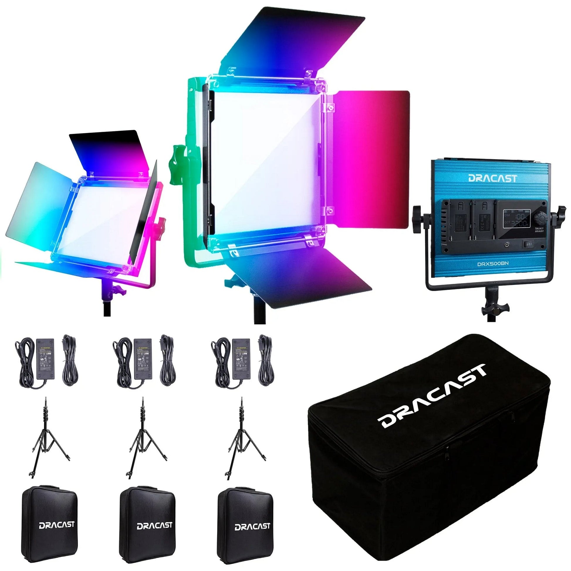  Dracast DRX3500RGBS X Series LED500 RGB And Bi-Color LED 3 Light Kit With Nylon Padded Travel Case(Dracast Drx3500rgbs X Series Led500 Rgb And Bi Color Led 3 Light Kit With Nylon Padded Travel Case)
