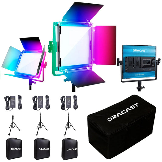  Dracast DRX3500RGBS X Series LED500 RGB And Bi-Color LED 3 Light Kit With Nylon Padded Travel Case(Dracast Drx3500rgbs X Series Led500 Rgb And Bi Color Led 3 Light Kit With Nylon Padded Travel Case)