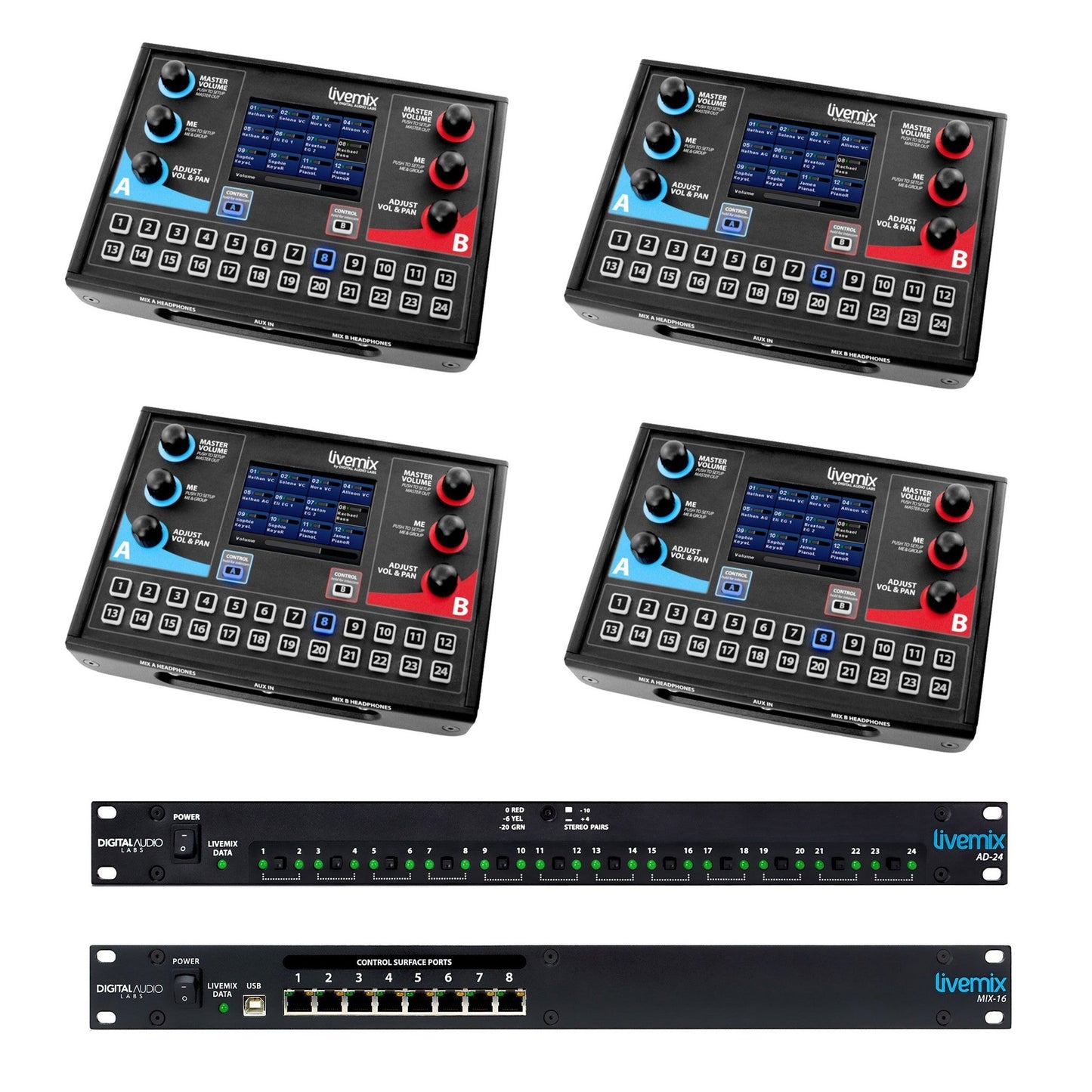  LiveMix LM-ANALOG-SK1 Analog Bundle With 4 CS-DUO Mixers, 1 MIX-16 And 1 AD-24(Livemix Lm Analog Sk1 Analog Bundle With 4 Cs Duo Mixers 1 Mix 16 And 1 Ad 24)
