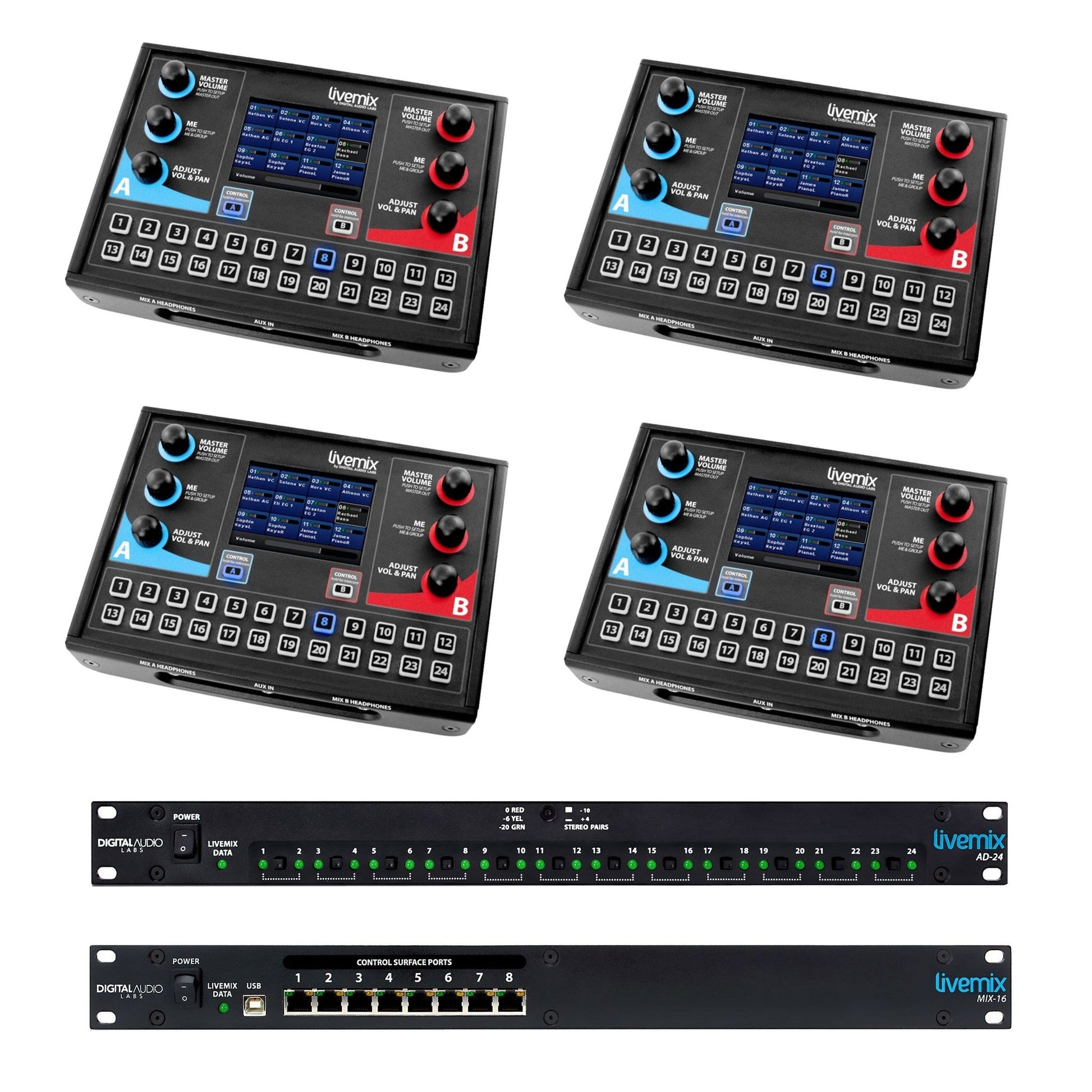  LiveMix LM-ANALOG-SK1 Analog Bundle With 4 CS-DUO Mixers, 1 MIX-16 And 1 AD-24(Livemix Lm Analog Sk1 Analog Bundle With 4 Cs Duo Mixers 1 Mix 16 And 1 Ad 24)