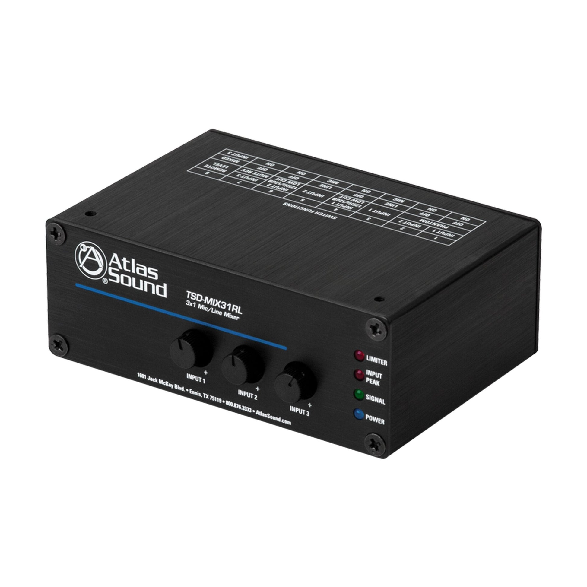  Atlas Sound TSD-MIX31RL 3 X 1 Mic/Line Mixer(Atlas Sound Tsd Mix31rl 3 X 1 Mic Line Mixer)