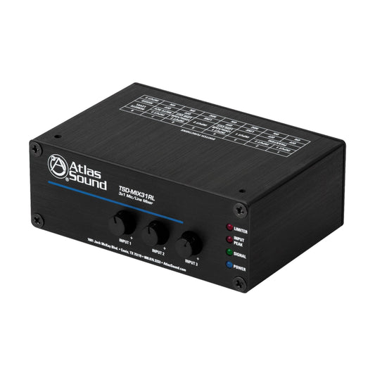  Atlas Sound TSD-MIX31RL 3 X 1 Mic/Line Mixer(Atlas Sound Tsd Mix31rl 3 X 1 Mic Line Mixer)