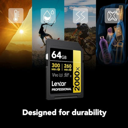 Lexar Professional GOLD Series 2000x SDHC/SDXC UHS-II Memory Card, 64GB(Lexar Professional Gold Series 2000x Sdhc Sdxc Uhs Ii Memory Card 64gb)