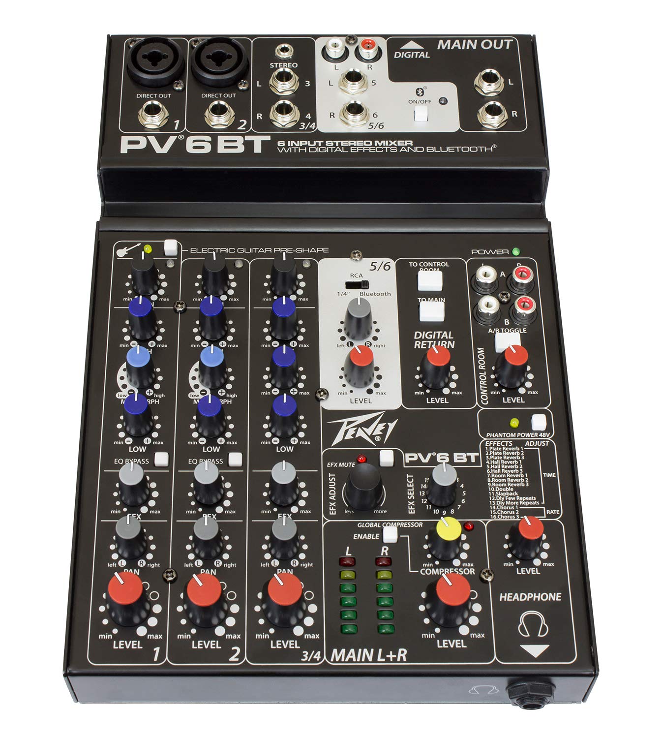  Peavey PV 6BT Compact 6 Channel Mixer With Bluetooth(Peavey Pv 6bt Compact 6 Channel Mixer With Bluetooth 1)