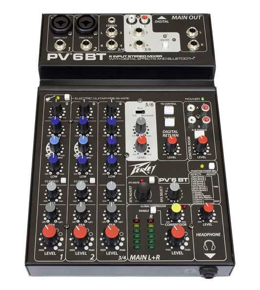  Peavey PV 6BT Compact 6 Channel Mixer With Bluetooth(Peavey Pv 6bt Compact 6 Channel Mixer With Bluetooth 1)