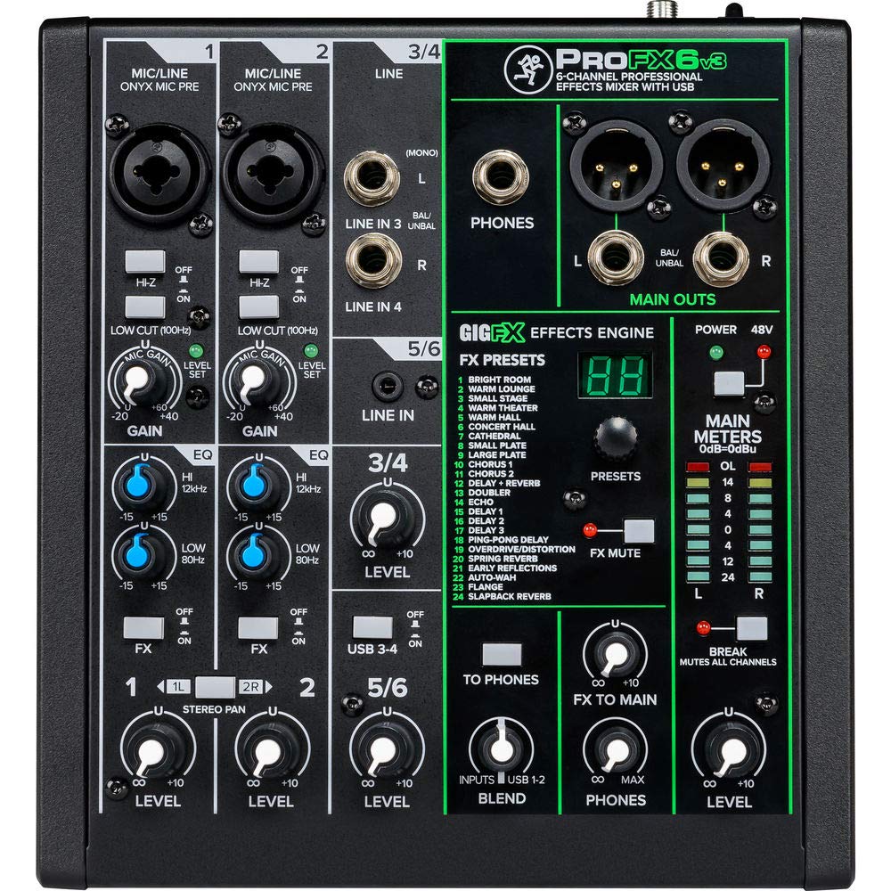  Mackie ProFX6v3 6-Channel Professional Effects Mixer With USB(Mackie Profx6v3 6 Channel Professional Effects Mixer With Usb)