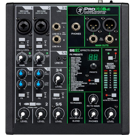  Mackie ProFX6v3 6-Channel Professional Effects Mixer With USB(Mackie Profx6v3 6 Channel Professional Effects Mixer With Usb)