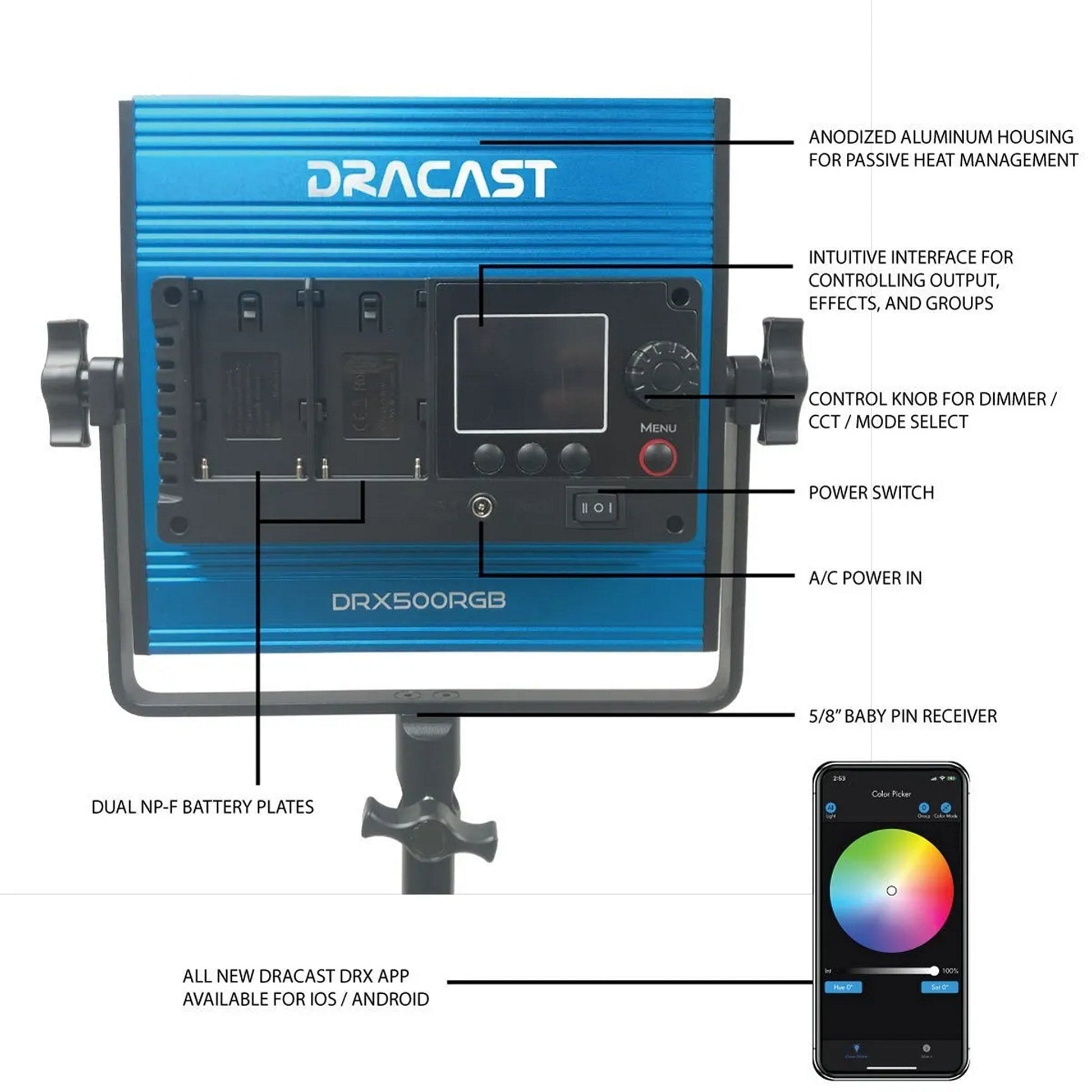  Dracast DRX3500RGBS X Series LED500 RGB And Bi-Color LED 3 Light Kit With Nylon Padded Travel Case(Dracast Drx3500rgbs X Series Led500 Rgb And Bi Color Led 3 Light Kit With Nylon Padded Travel Case)