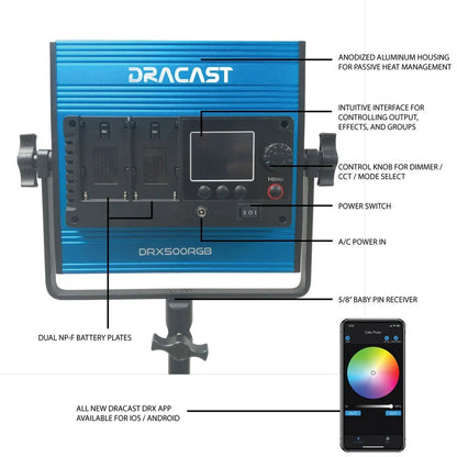  Dracast DRX3500RGBS X Series LED500 RGB And Bi-Color LED 3 Light Kit With Nylon Padded Travel Case(Dracast Drx3500rgbs X Series Led500 Rgb And Bi Color Led 3 Light Kit With Nylon Padded Travel Case)