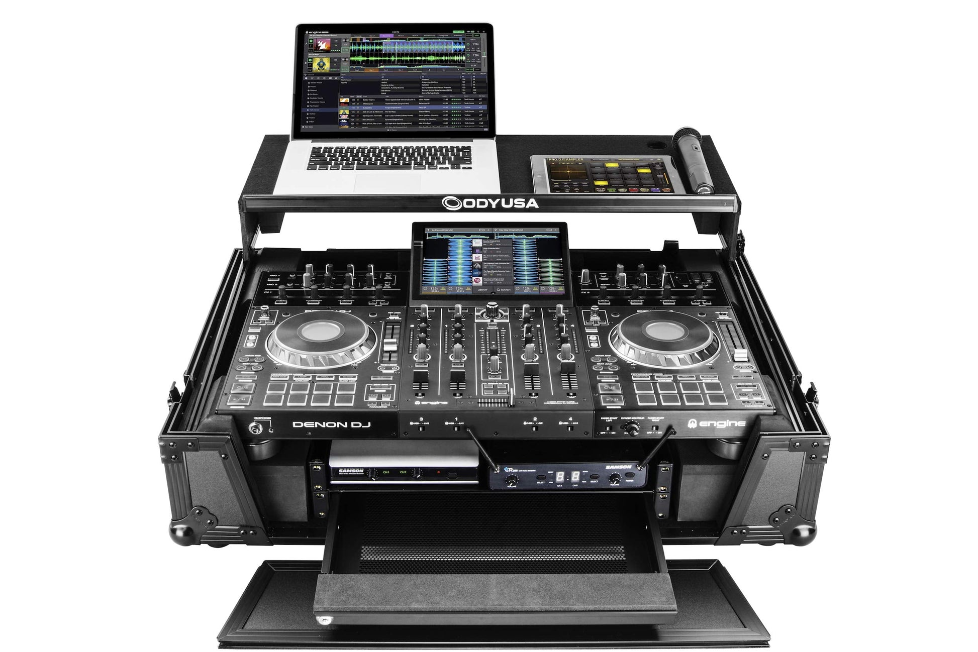  Odyssey Denon Prime 4 Black Flight Case With Patented Glide Laptop Platform And 2U Rack Spaces(Odyssey Fzgsprime4w2bl Denon Prime 4 Black Flight Case With Patented Glide Laptop Platform And 2u Rack Spaces)