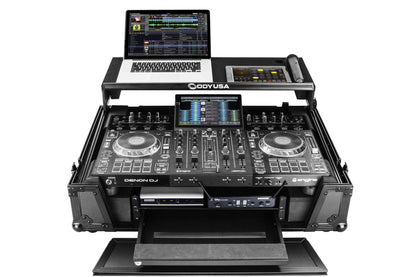  Odyssey Denon Prime 4 Black Flight Case With Patented Glide Laptop Platform And 2U Rack Spaces(Odyssey Fzgsprime4w2bl Denon Prime 4 Black Flight Case With Patented Glide Laptop Platform And 2u Rack Spaces)