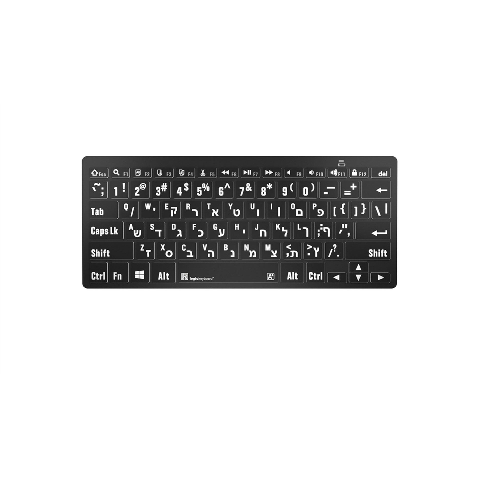  Logickeyboard LargePrint White/Black PC Bluetooth Mini Keyboard, Hebrew And US English(Logickeyboard Lkb Lpwb Btpc Is Largeprint White Black Pc Bluetooth Mini Keyboard Hebrew And Us English)