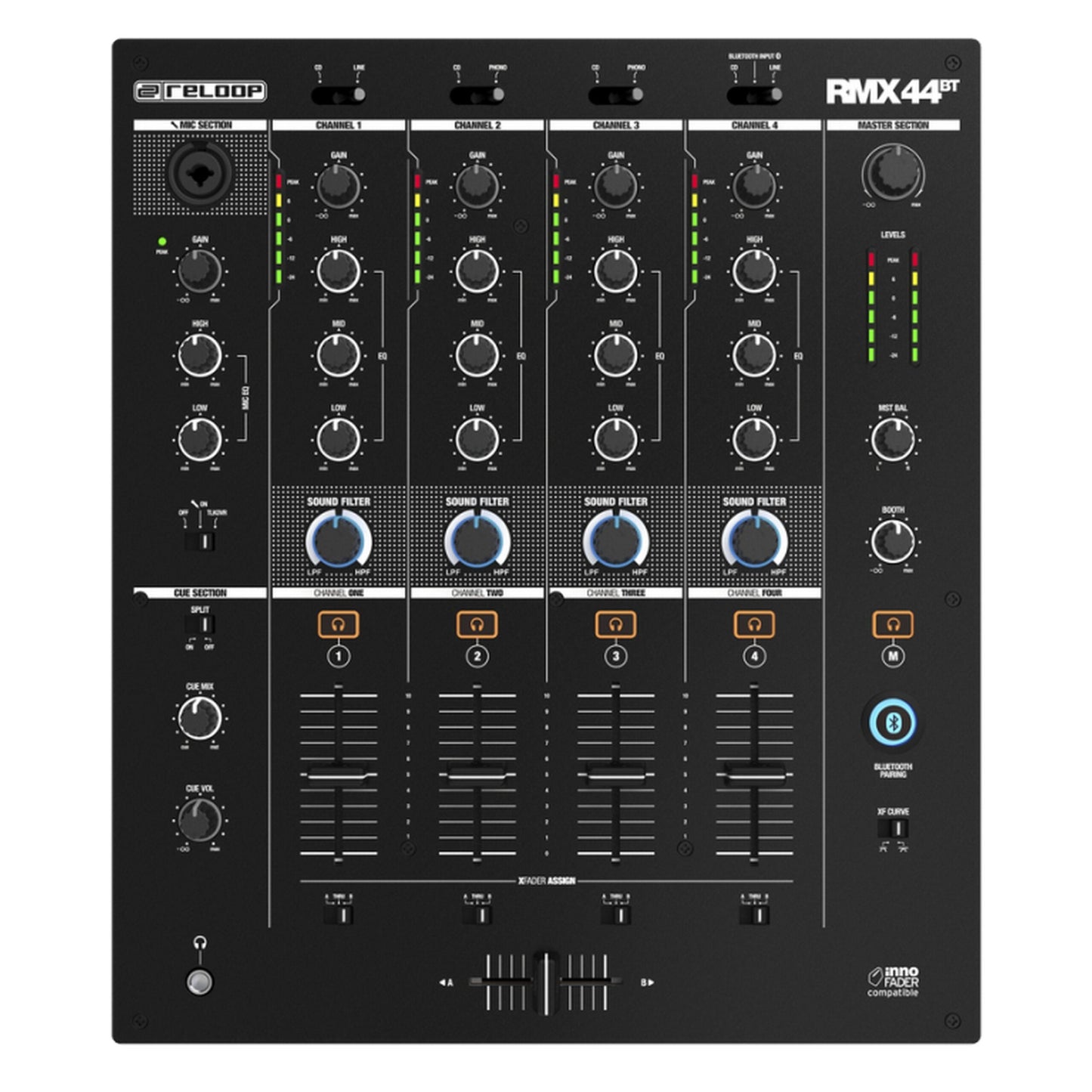  Reloop RMX-44BT 4-Channel Bluetooth DJ Club Mixer(Reloop Rmx 44bt 4 Channel Bluetooth Dj Club Mixer)