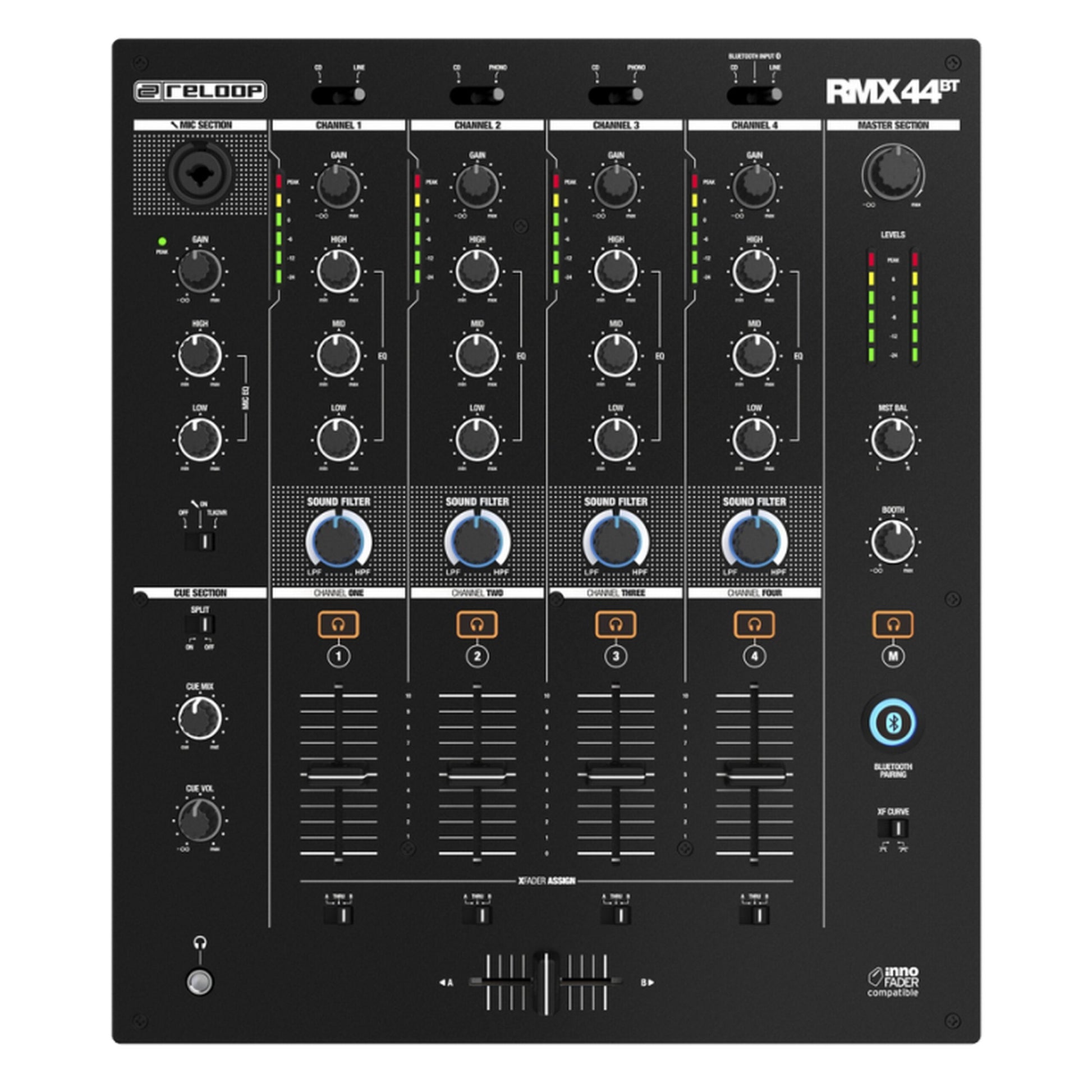  Reloop RMX-44BT 4-Channel Bluetooth DJ Club Mixer(Reloop Rmx 44bt 4 Channel Bluetooth Dj Club Mixer)