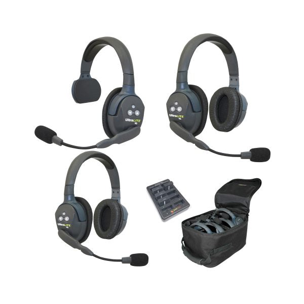  Eartec UltraLITE HD UL312-HD 3-User Single & Dual-Ear Combo Wireless Intercom System(Eartec Ul312 Ultralite 3 Person System With 1 Single 2 Double Headset)