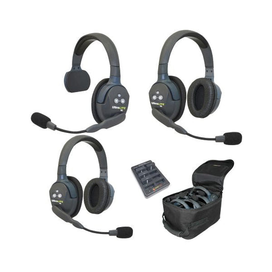  Eartec UltraLITE HD UL312-HD 3-User Single & Dual-Ear Combo Wireless Intercom System(Eartec Ul312 Ultralite 3 Person System With 1 Single 2 Double Headset)